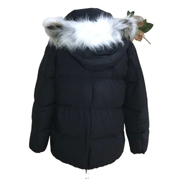 Sam Edelman Puffer Hooded Faux Fur Trim Coat Black Size Small NWT - Picture 9 of 15